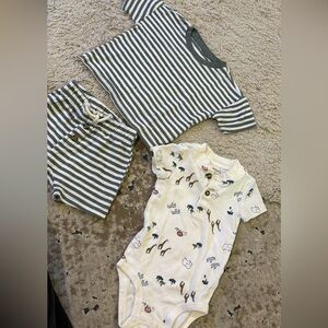 Striped Green & White Kids Two-Piece Set with Animal Print Onesie